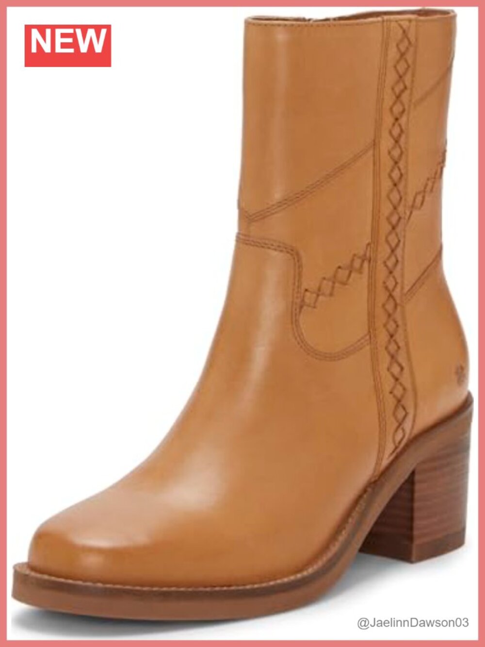 Lucky Brand Women's Milev Leather Ankle Bootie Stacked Heel Almond Toe Zip
